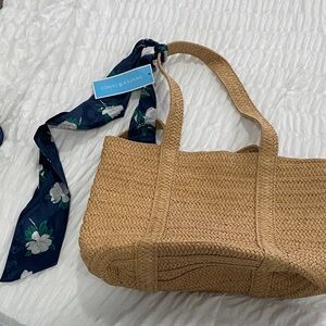 Draper James Tan Woven Tote with Floral Scarf